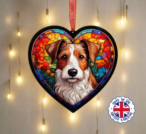 Fox Terrier Stained Glass Effect Heart Suncatcher
